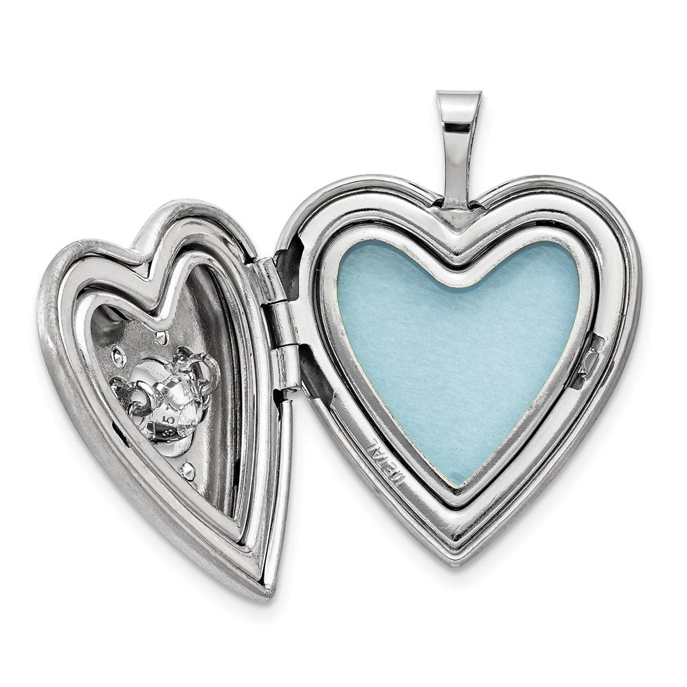 Sterling Silver Satin & Polished Enameled 20mm Vibrant CZ Heart Locket