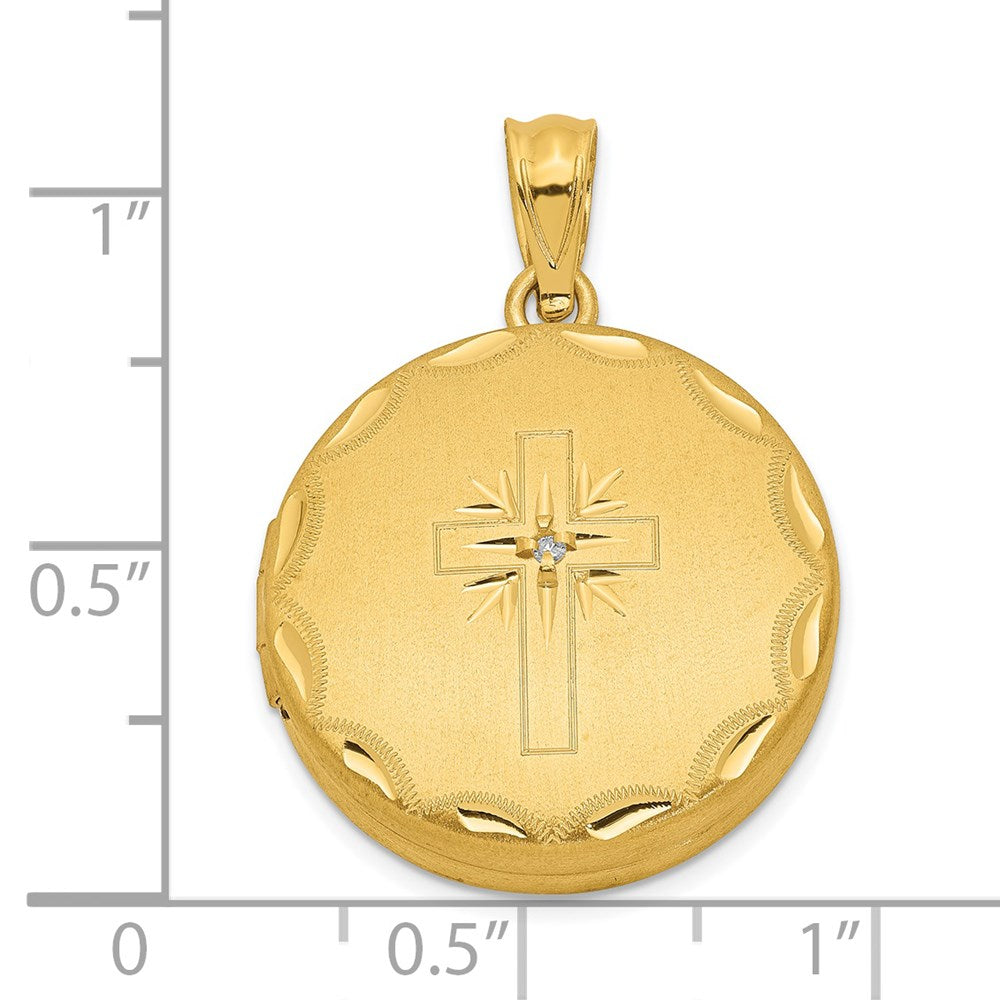Sterling Silver 20mm Gold-plated Satin/Polished Diamond Cross Locket