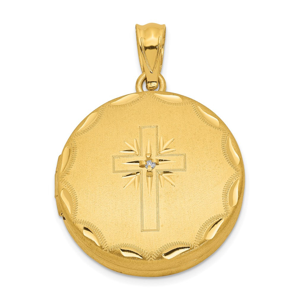 Sterling Silver 20mm Gold-plated Satin/Polished Diamond Cross Locket