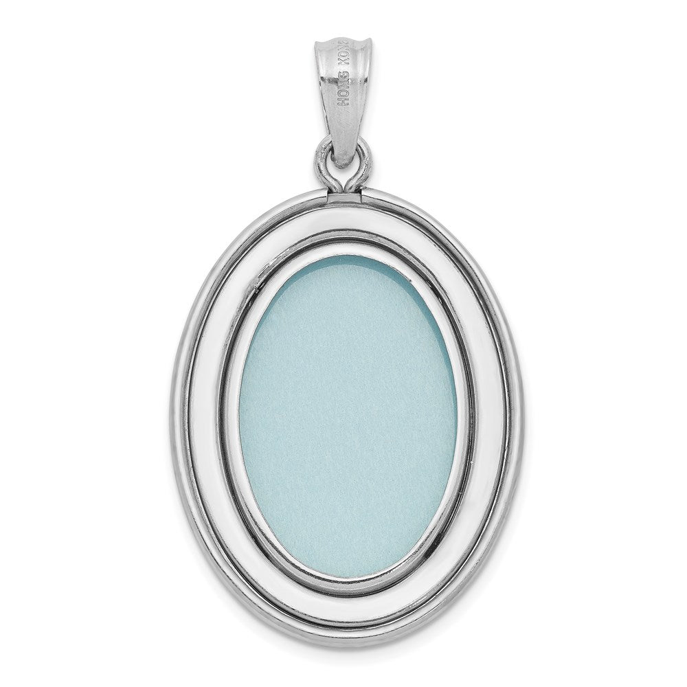 Sterling Silver Rhodium-plated Polished Scroll Border Oval Open Locket