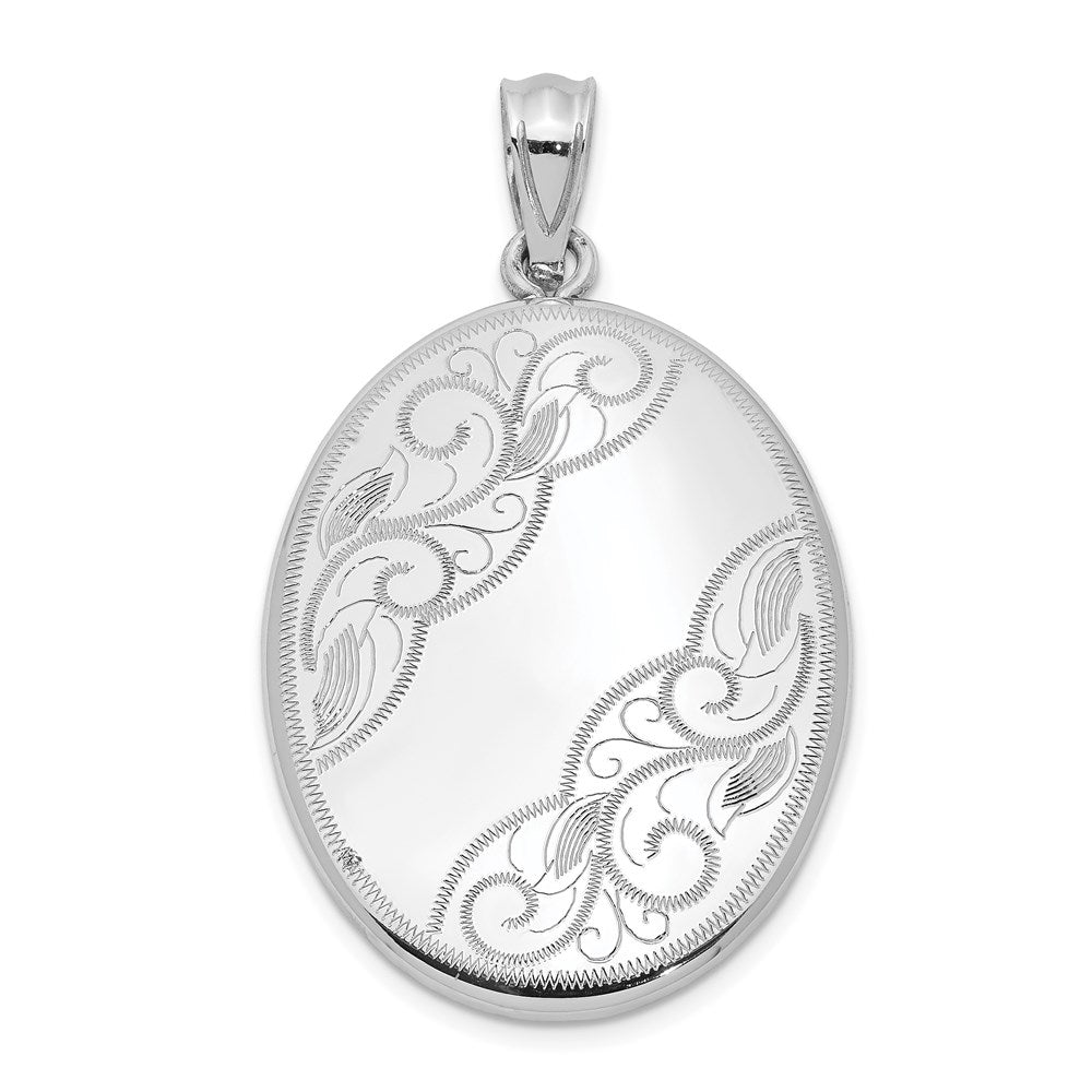 Sterling Silver Rhodium-plated Polished Swirl Design Oval Open Locket