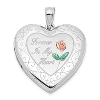 Sterling Silver Rhodium-plated Enameled Rose Ash Holder Heart Locket