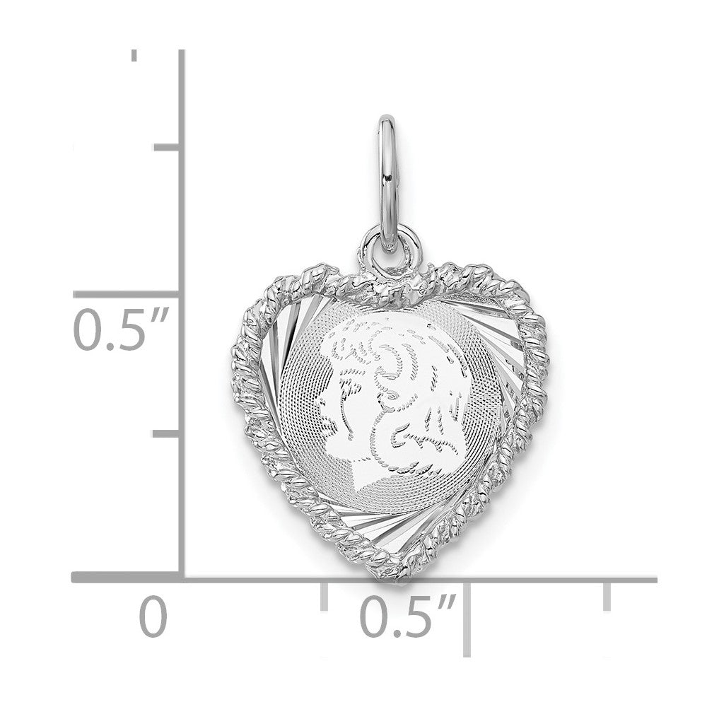 Sterling Silver Engravable Girl Heart Disc Charm