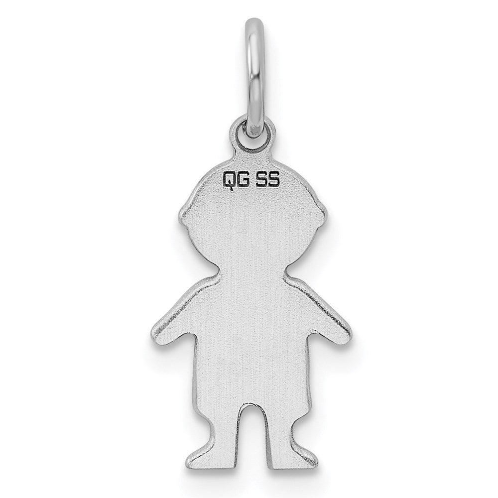 Sterling Silver Rhod-plated Eng. Boy Polished Front/Back Disc Charm