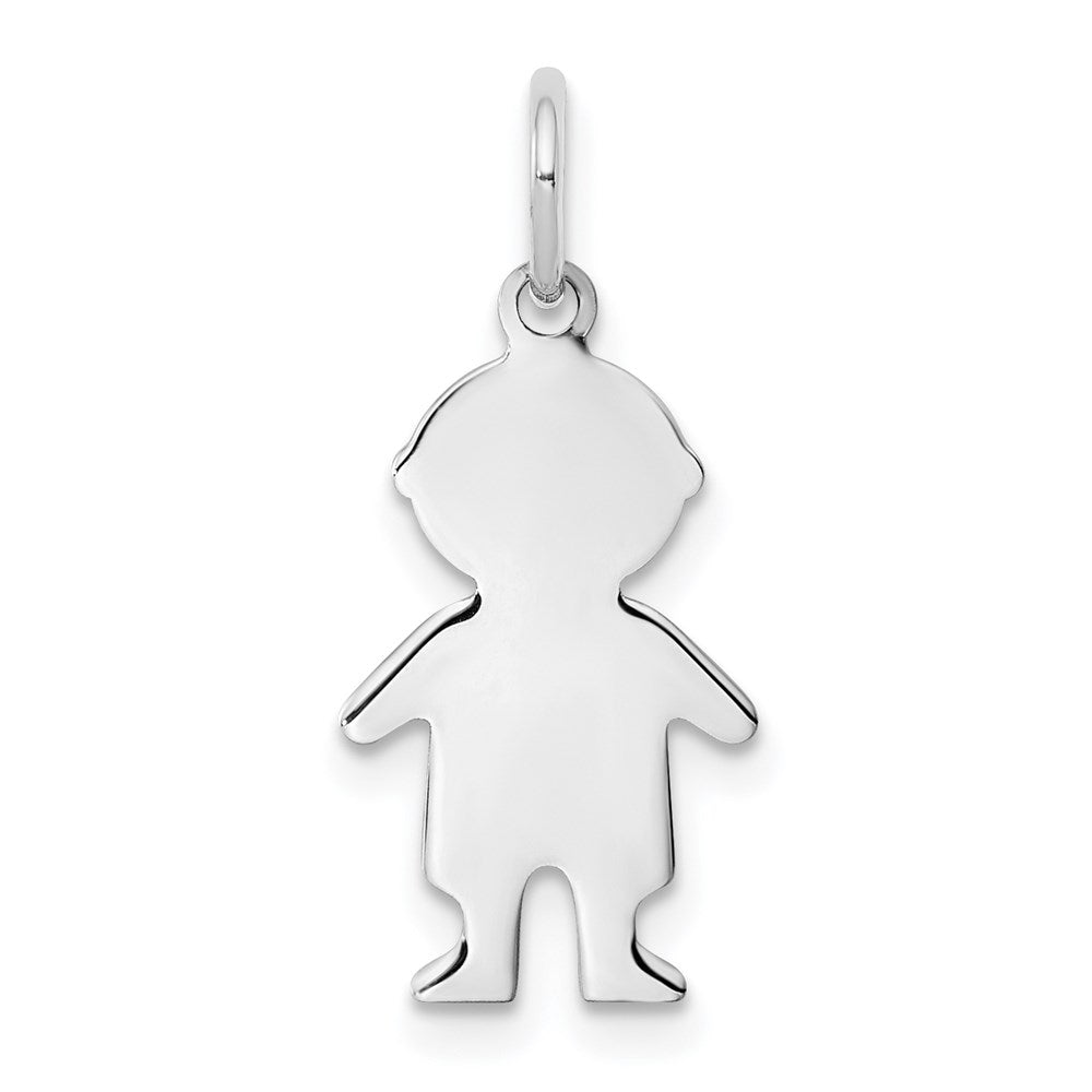 Sterling Silver Rhod-plated Eng. Boy Polished Front/Back Disc Charm