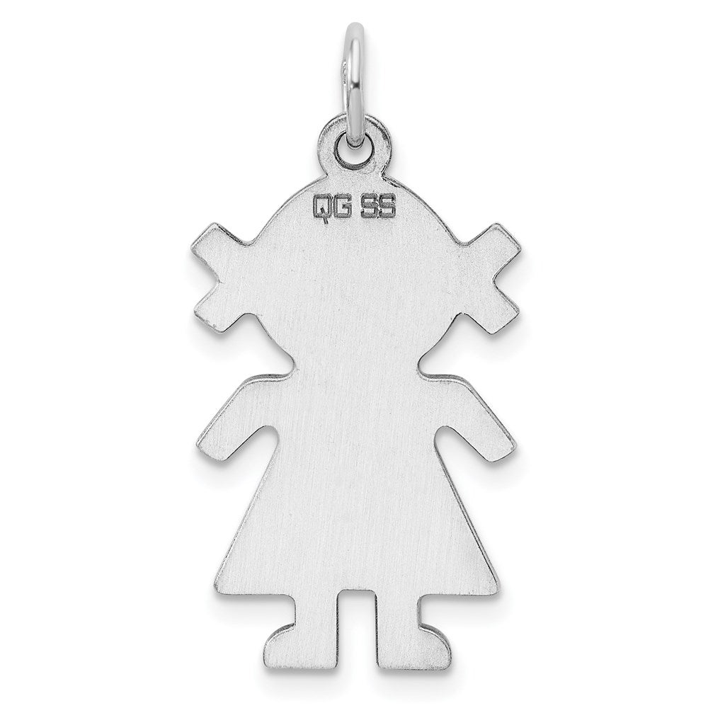 Sterling Silver Rhod-plated Eng. Girl Polished Front/Satin Back Disc Charm
