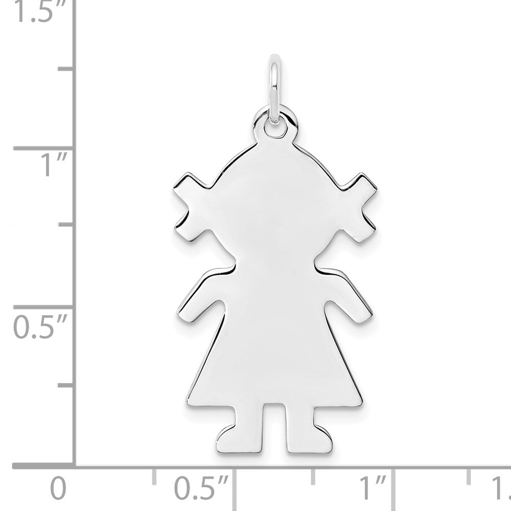 Sterling Silver Rhod-plated Eng. Girl Polished Front/Back Disc Charm