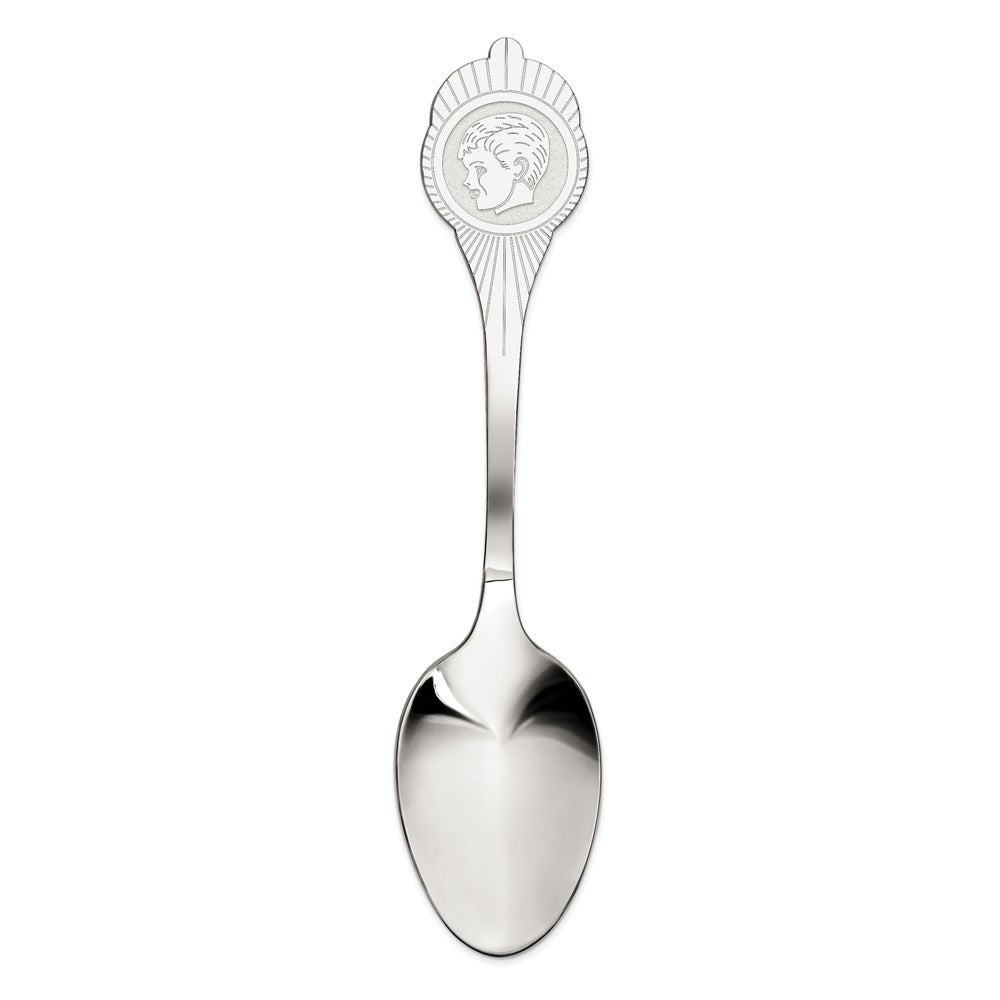 Sterling Silver Rhodium-plated Boy Polished Front/Satin Back Spoon