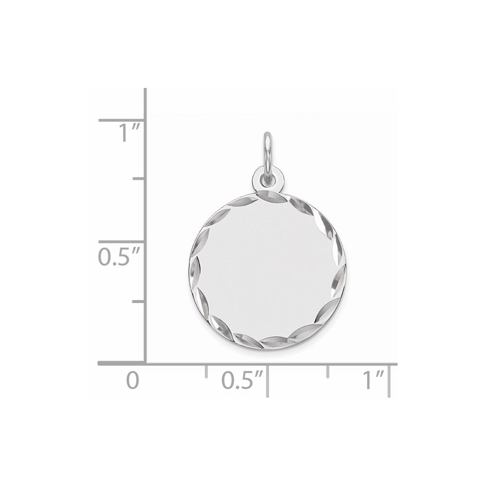Sterling Silver Rhod-plated Eng. Rnd Polish Front/Back Disc Charm