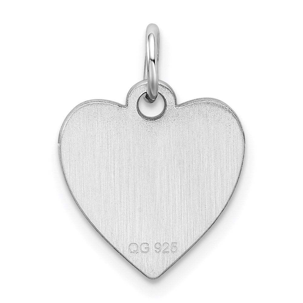 Sterling Silver Rhod-plated Eng. Heart Polish Front/Satin Back Disc Charm