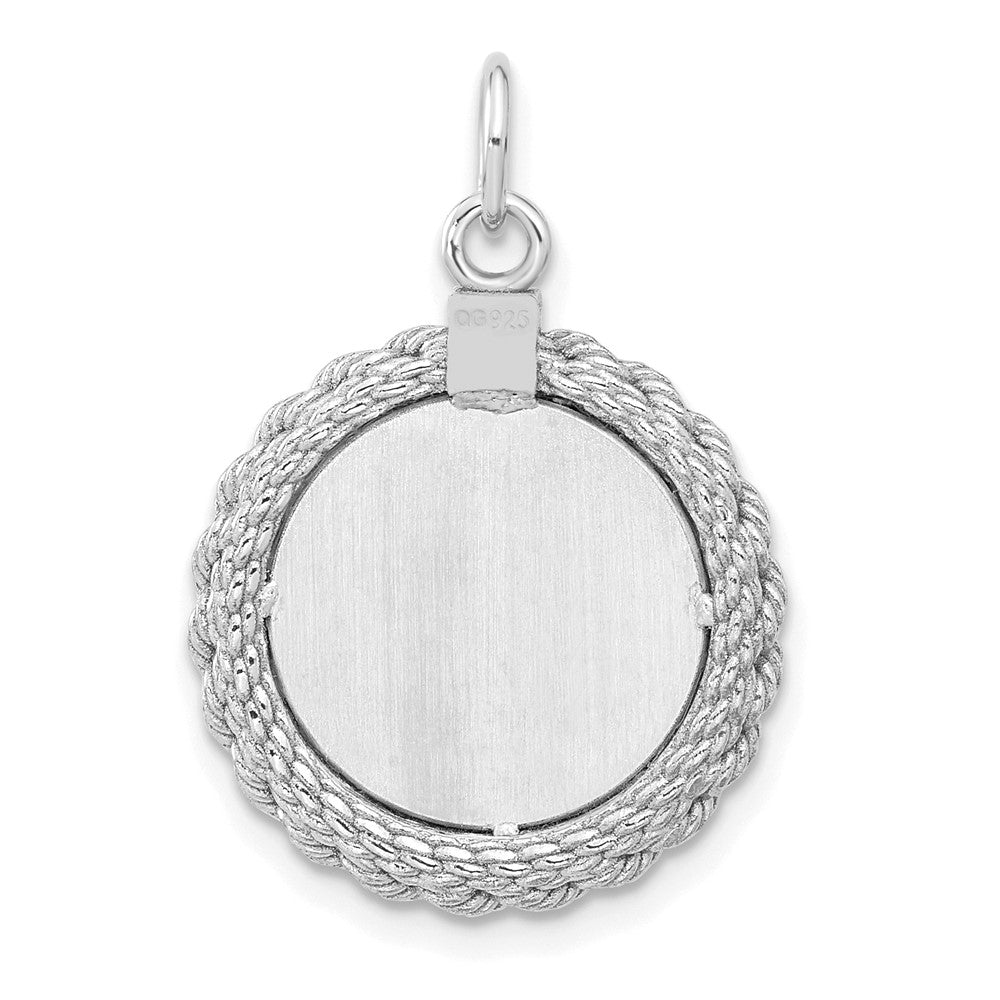Sterling Silver Rhod-plated Eng. Rnd w/Rope Polish Front/Satin Back Disc