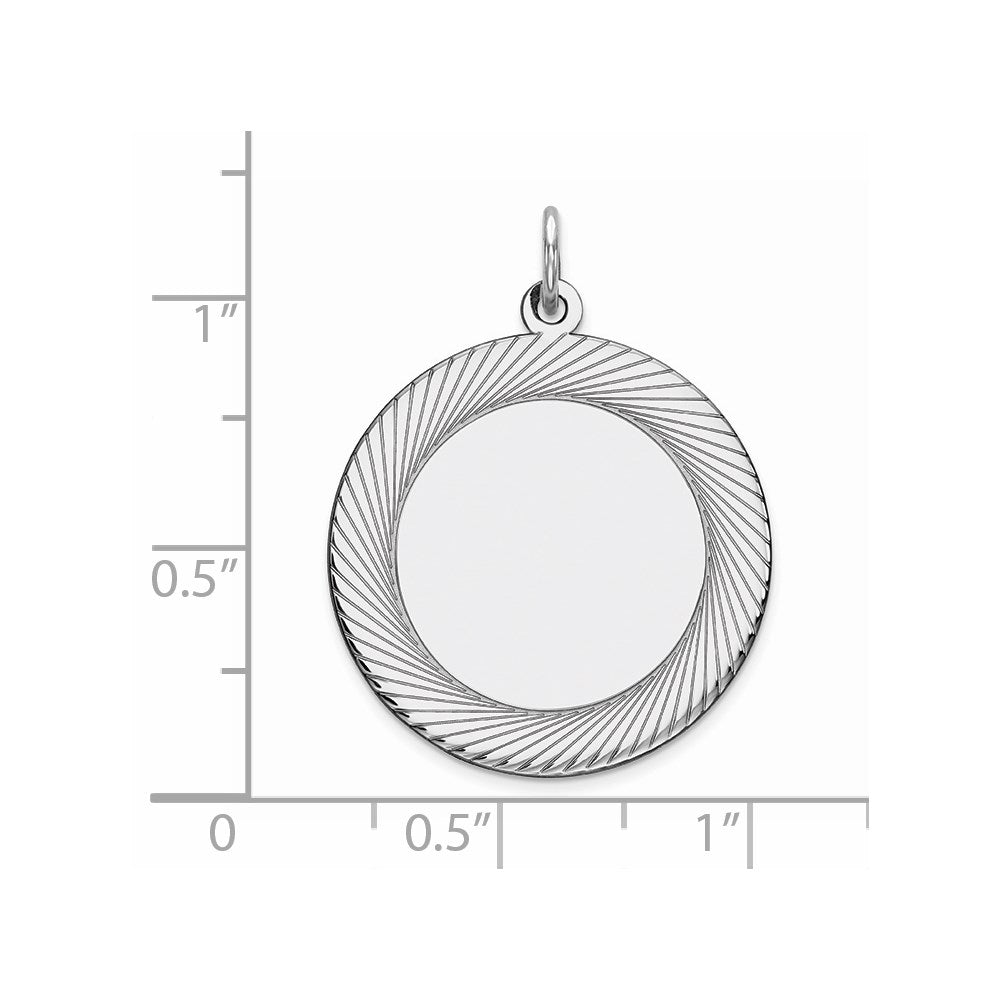 Sterling Silver Rhod-plated Eng. Round Polish Front/Satin Back Disc Charm