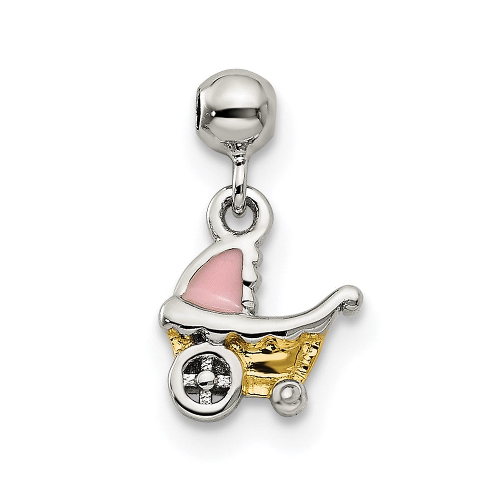 Sterling Silver Mio Memento Gold Tone & Enamel Baby Carriage Charm