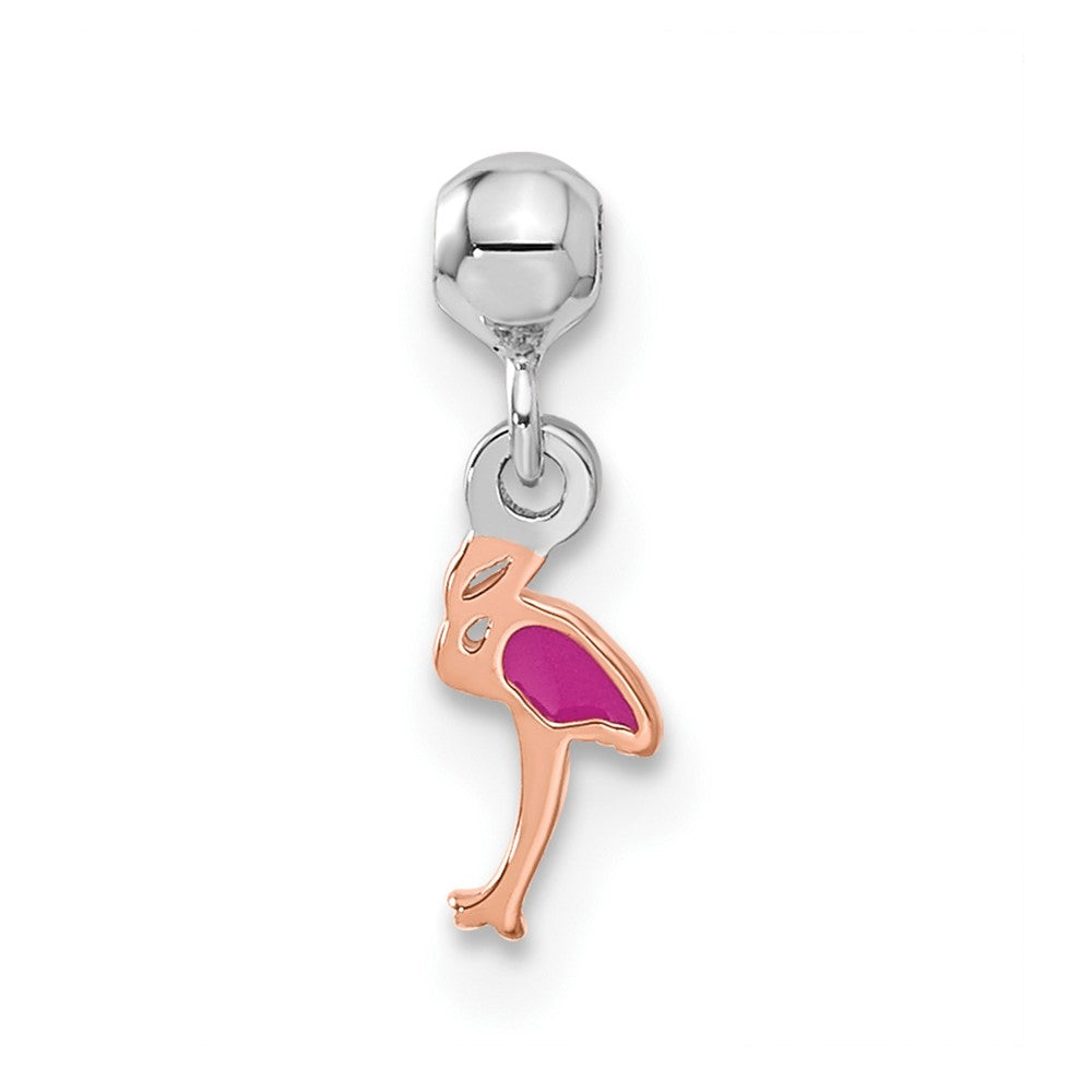 Sterling Silver Mio Memento Rhod. & Rose Tone Enamel Flamingo Charm
