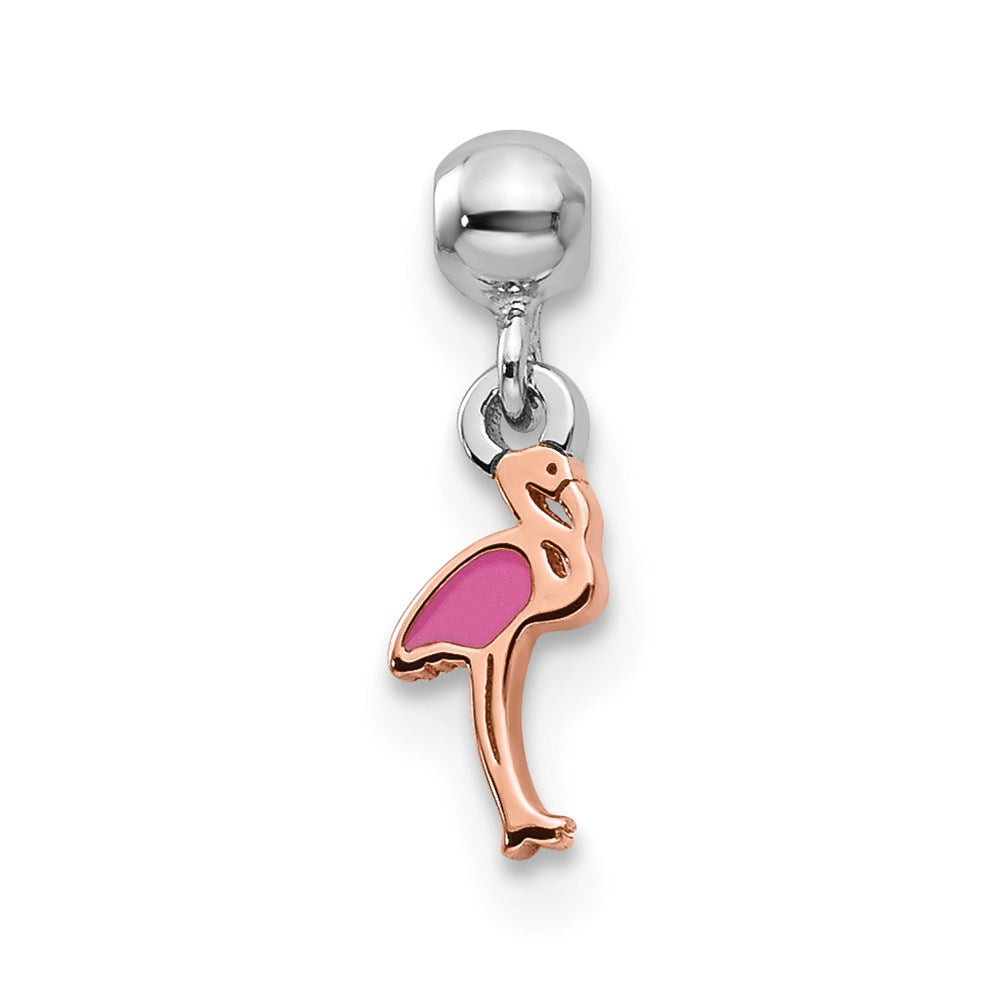Sterling Silver Mio Memento Rhod. & Rose Tone Enamel Flamingo Charm