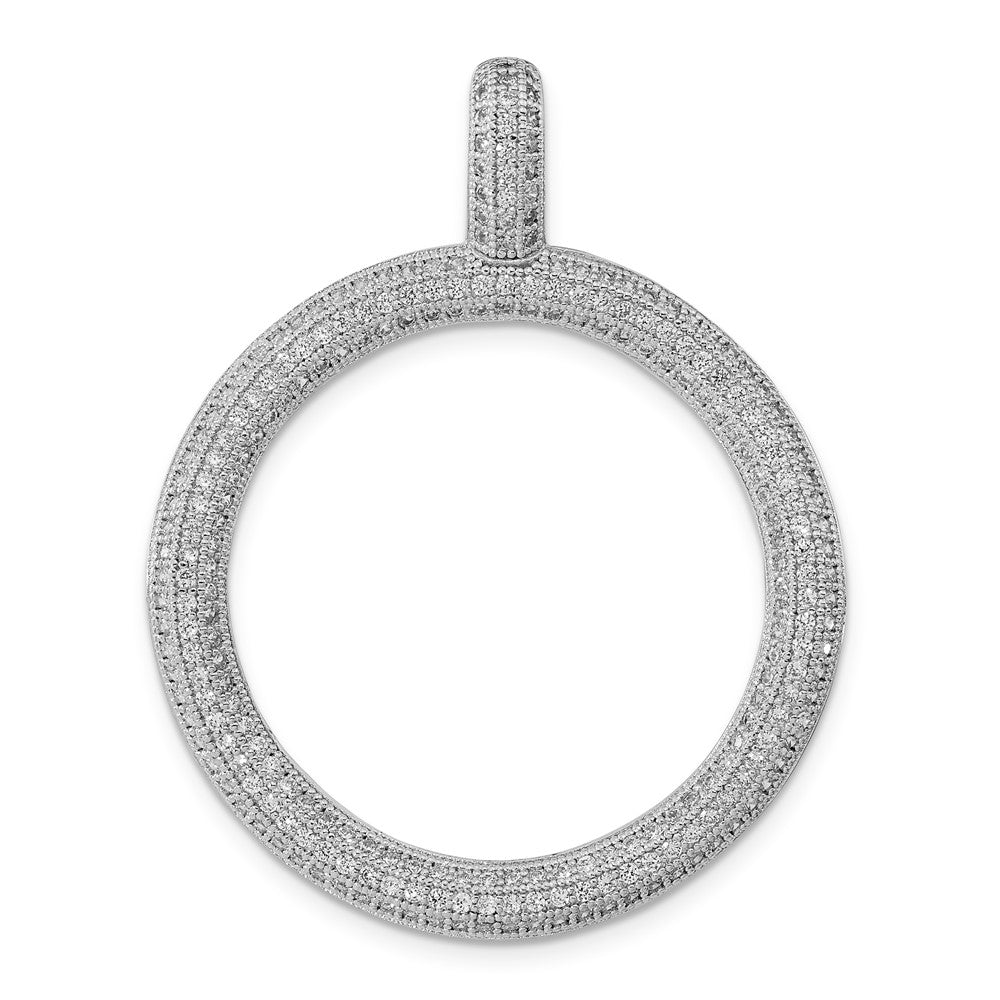 Sterling Silver Rhodium-plated CZ Wavy Circle Pendant