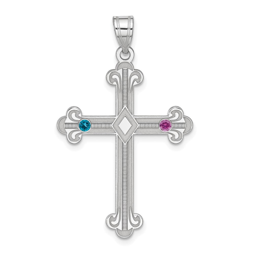 Sterling Silver Rh-plt Crystal Family Cross Pendant