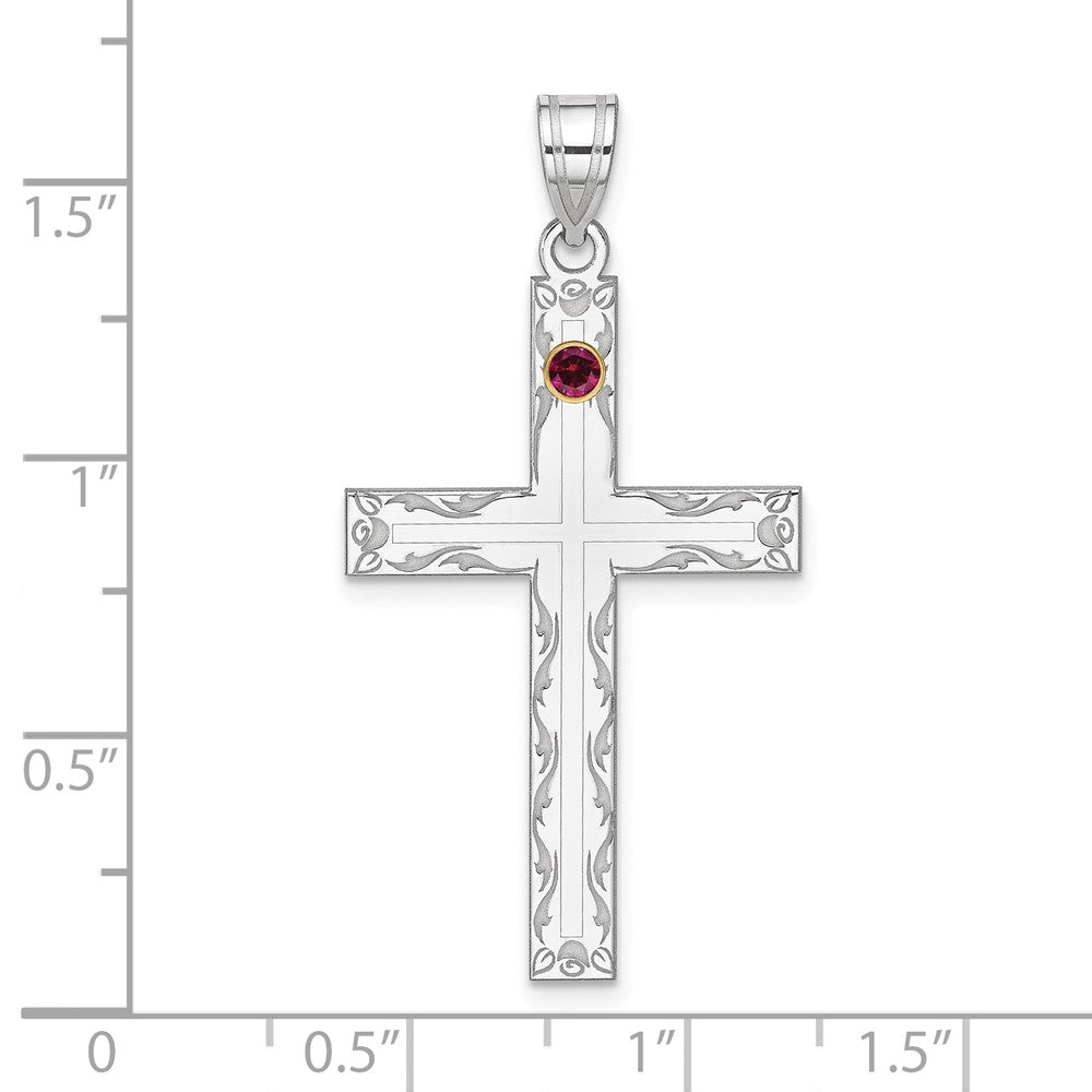 Sterling Silver Rh-plt/18k Bezel Crystal Family Cross Pendant