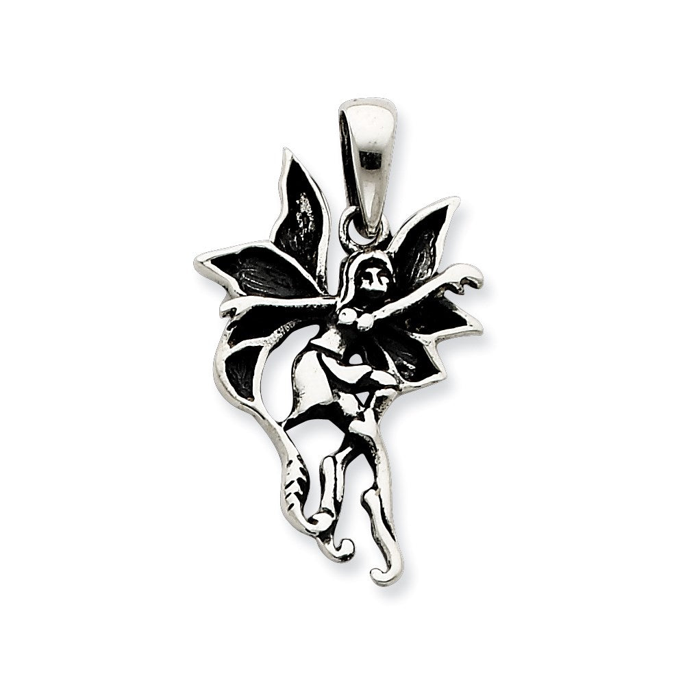 Sterling Silver Large Antiqued and Polished Dancing Fairy Pendant
