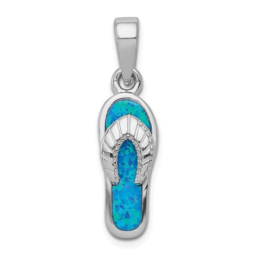 Sterling Silver Created Blue Inlay Opal Sandal Pendant
