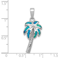 Sterling Silver Created Blue Opal Inlay Palm Tree Pendant