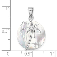 Sterling Silver Rhodium-plated MOP Palm Tree Round Pendant