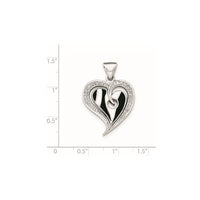 Sterling Silver Polished Heart With Black And White Enamel CZ Pendant