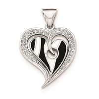 Sterling Silver Polished Heart With Black And White Enamel CZ Pendant