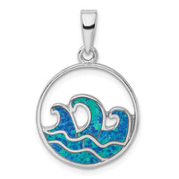 Sterling Silver Rhodium-plated Blue Created Opal Wave Pendant