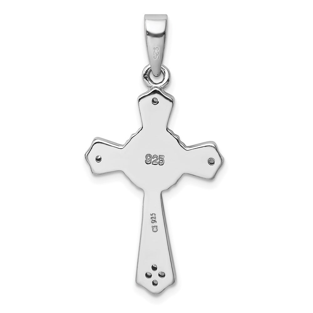 Sterling Silver Rhodium-plated CZ / Created Opal Cross Pendant