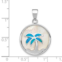 Sterling Silver Rhod-plated MOP /Created Opal  Palm Tree Pendant