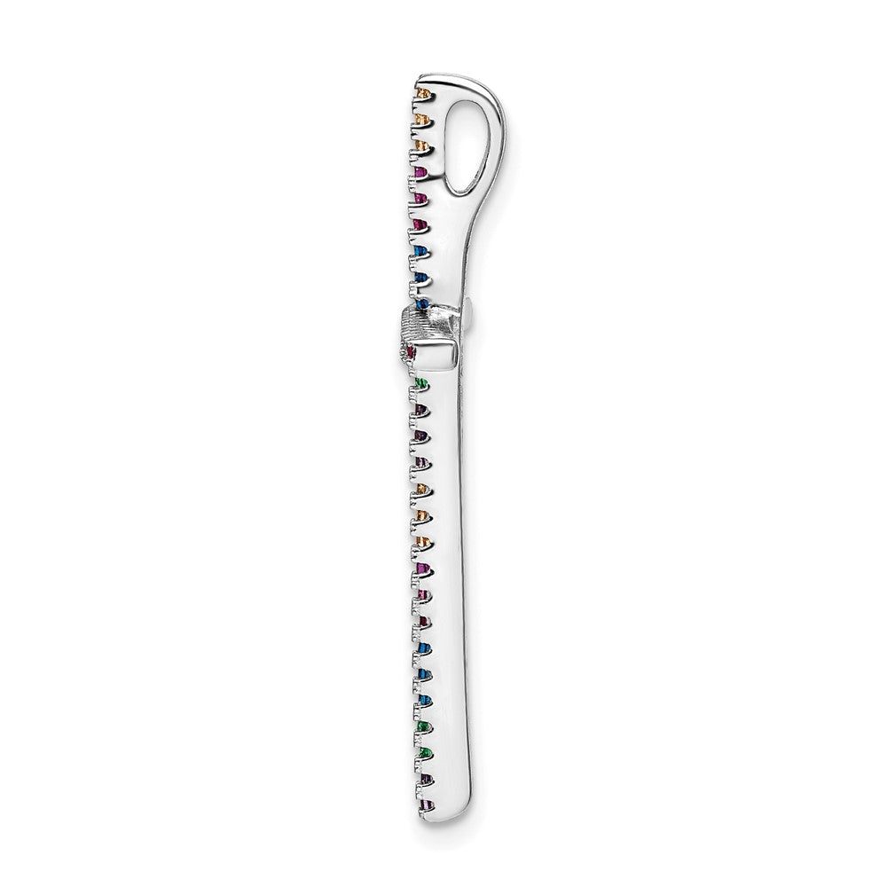 Sterling Silver Rhodium-plated Colorful CZ Cross Chain Slide