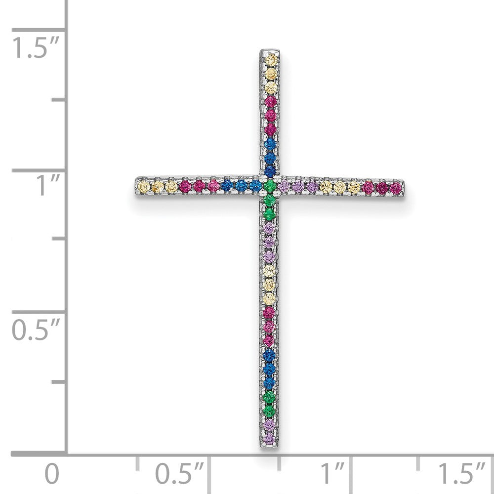 Prizma Sterling Silver Rhodium-plated Colorful CZ Cross Chain Slide