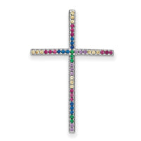 Sterling Silver Rhodium-plated Colorful CZ Cross Chain Slide