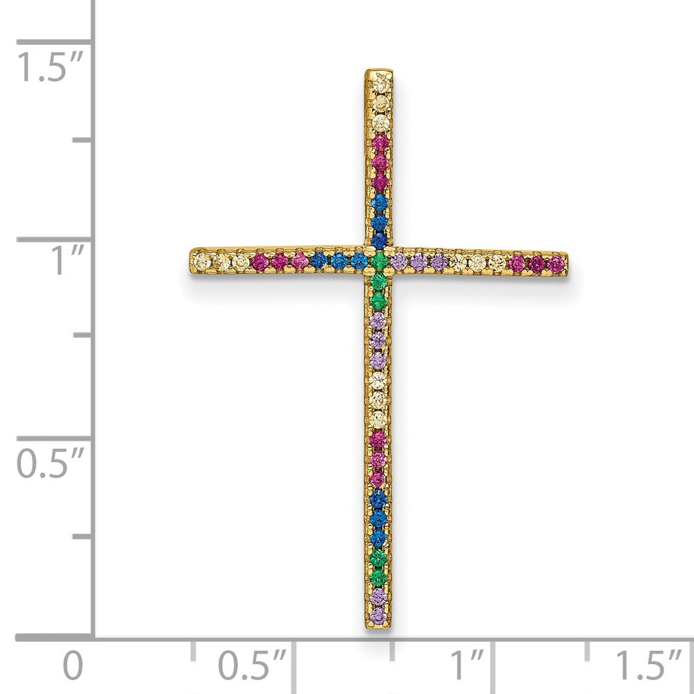 Prizma Sterling Silver Gold-tone 14K Flash Gold-plated Colorful CZ Cross Chain Slide
