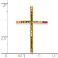 Prizma Sterling Silver Gold-tone 14K Flash Gold-plated Colorful CZ Cross Chain Slide