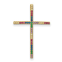 Sterling Silver 14k Flash-plated Colorful CZ Cross Chain Slide
