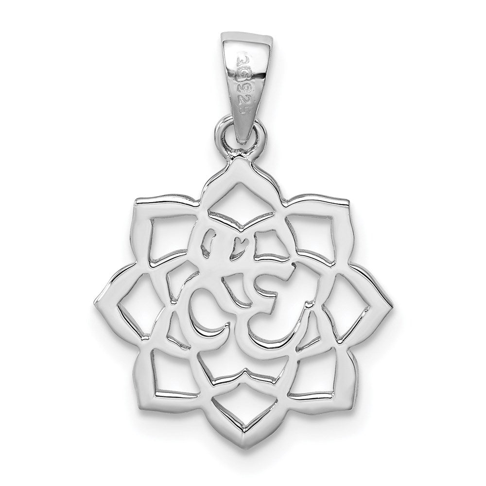 Sterling Silver Rhodium-plated Lotus w/Om Center Pendant