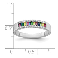 Prizma Sterling Silver Rhodium-plated Colorful Baguette and White CZ Ring