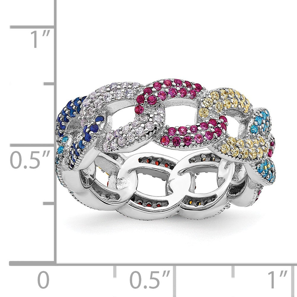 Prizma Sterling Silver Rhodium-plated Colorful CZ Cuban Link Ring