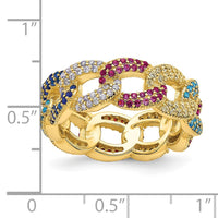 Prizma Sterling Silver Gold-tone 14K Flash Gold-plated Colorful CZ Cuban Link Ring