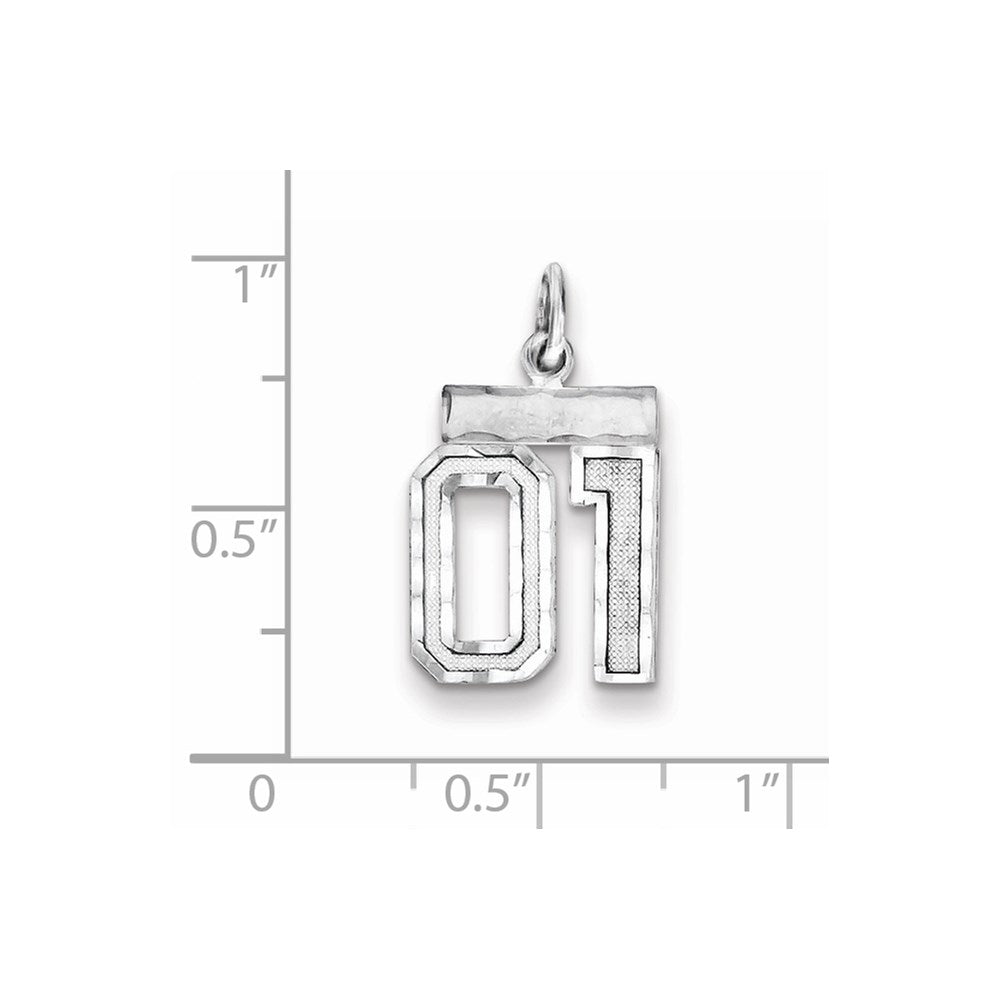 Sterling Silver Rhodium-plated Small Diamond-cut #01 Charm