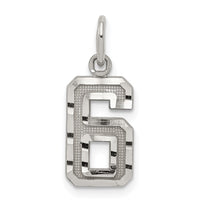Sterling Silver Rhodium-plated Diamond-cut #6 Charm