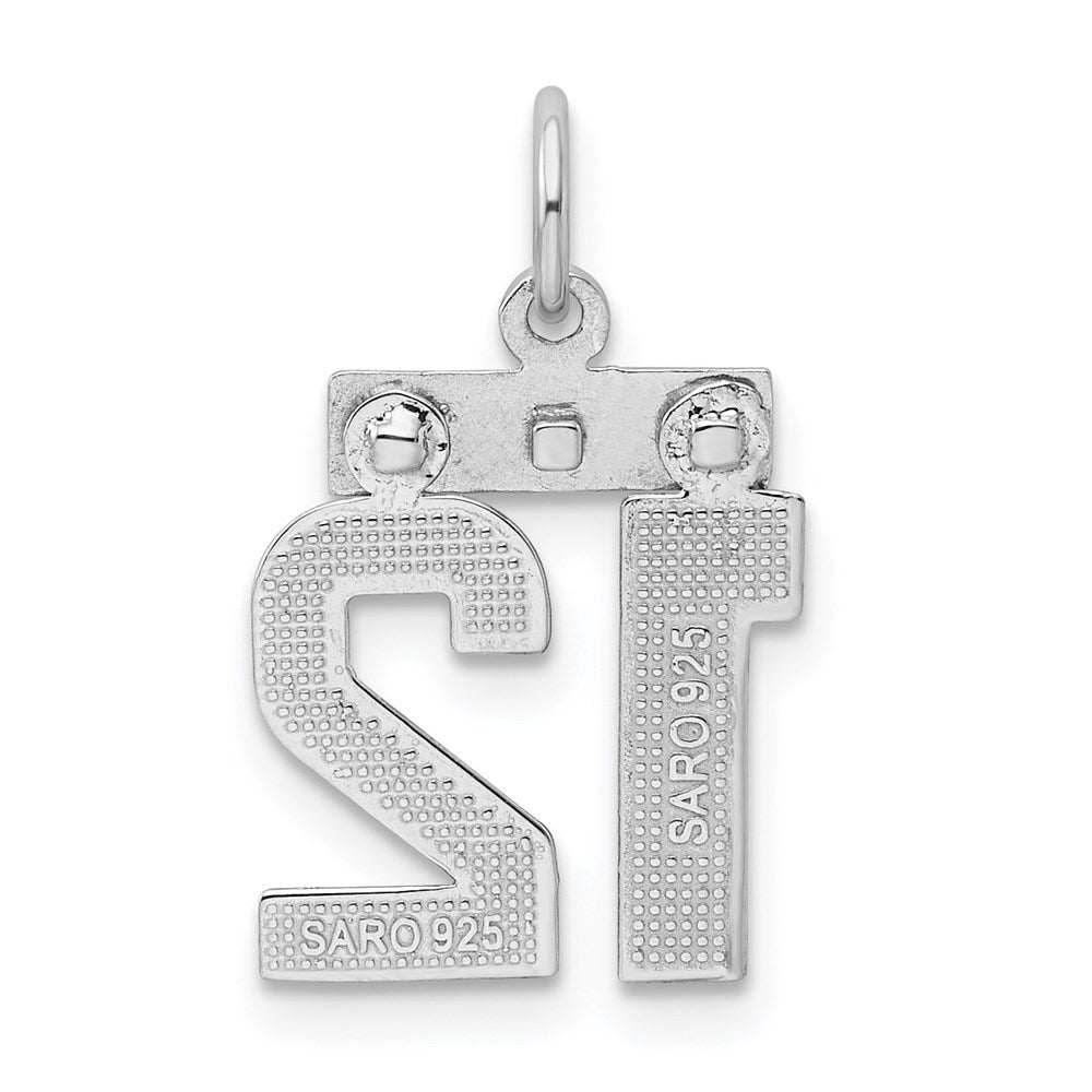 Sterling Silver Rhodium-plated Diamond-cut #12 Charm