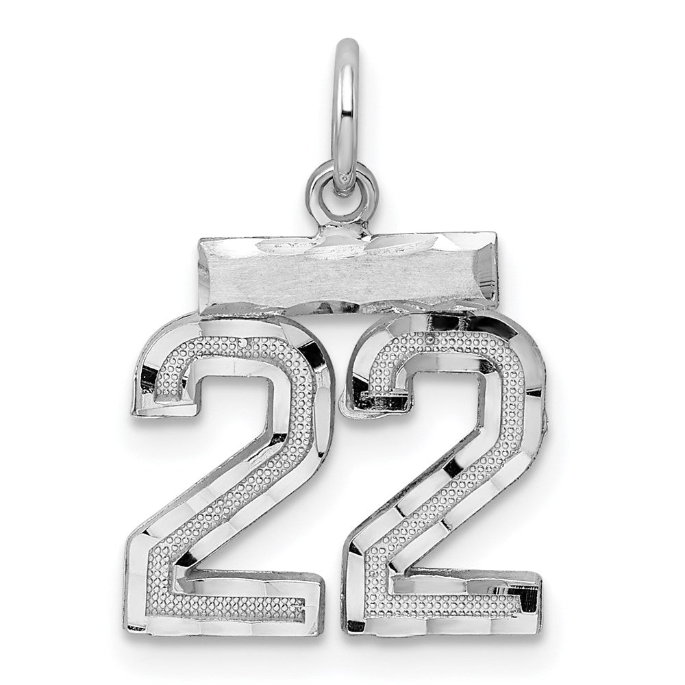 Sterling Silver Rhodium-plated Diamond-cut #22 Charm