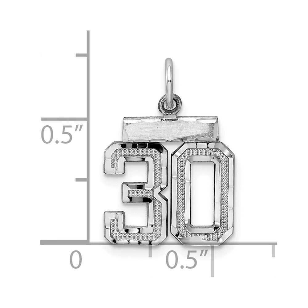 Sterling Silver Rhodium-plated Diamond-cut #30 Charm