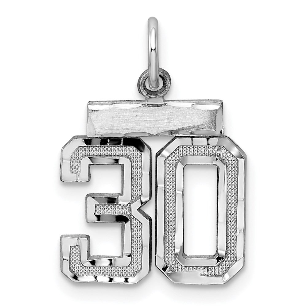 Sterling Silver Rhodium-plated Diamond-cut #30 Charm