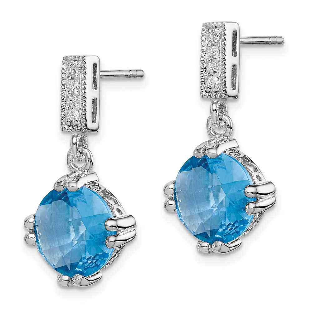 Sterling Silver Rhod-plated Blue and Clear CZ Pendant and Earring Set