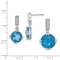 Sterling Silver Rhod-plated Blue and Clear CZ Pendant and Earring Set