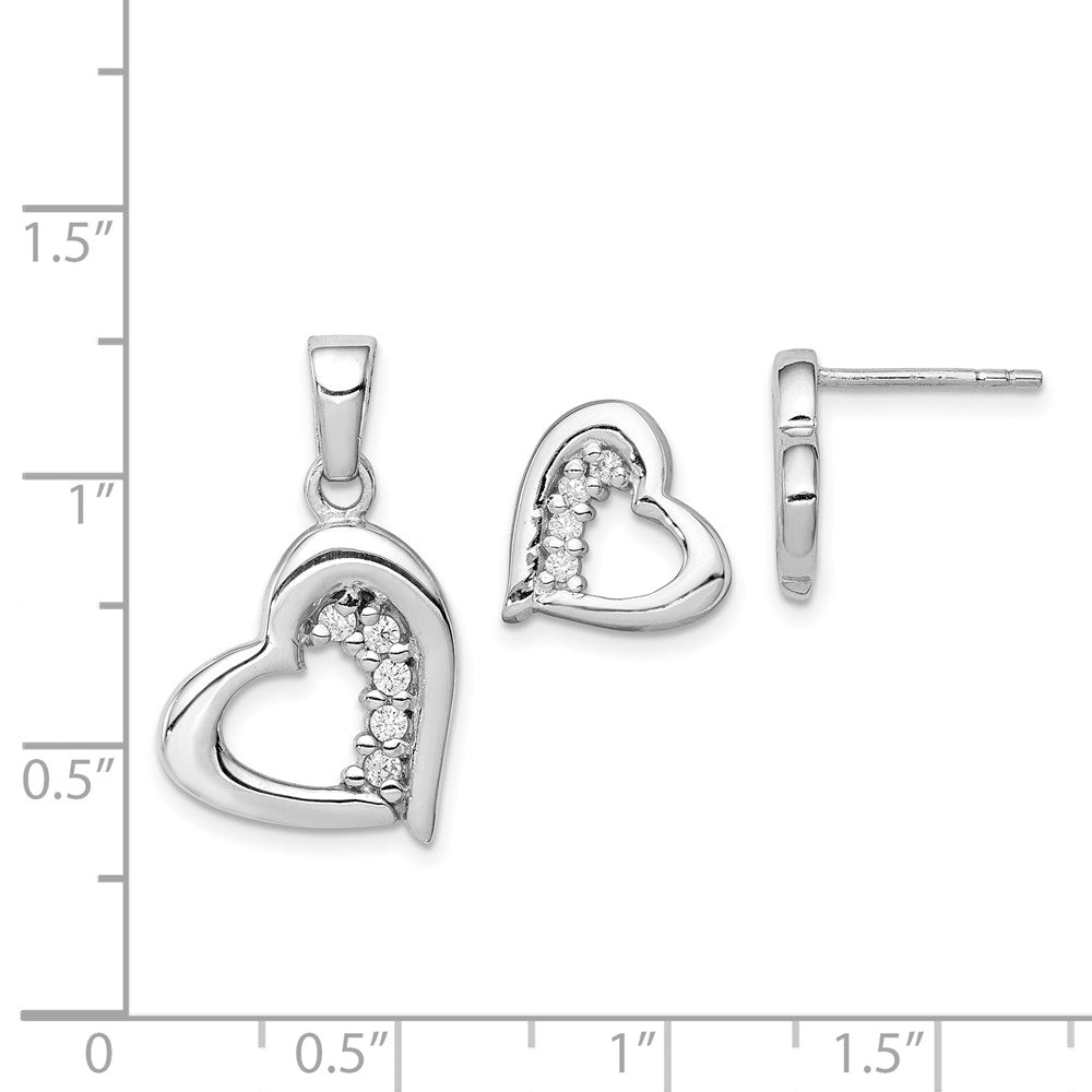 Sterling Silver CZ Heart Earring and Pendant Set